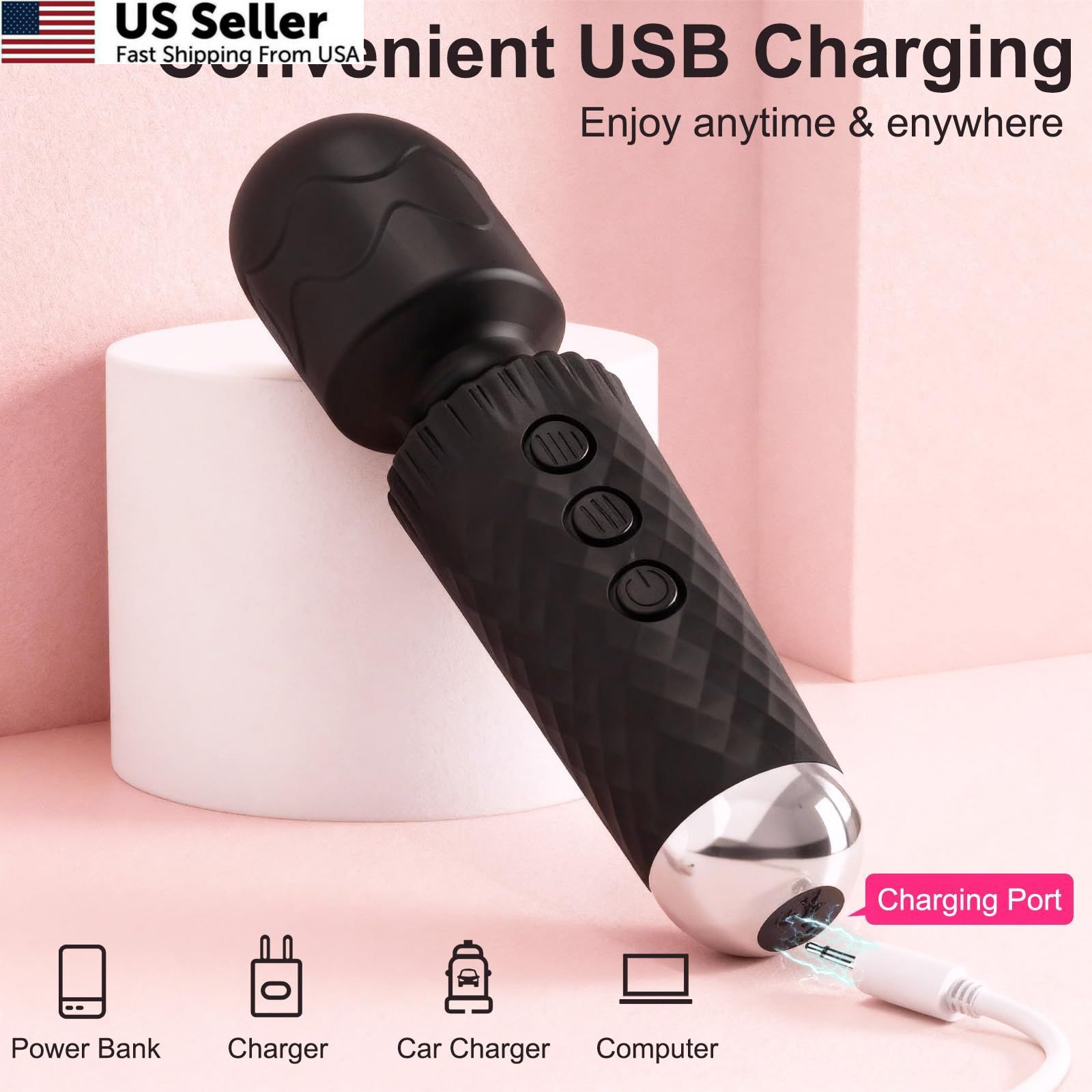 Upgraded Handheld Rose Black Mini Massager Tool Device, Premium