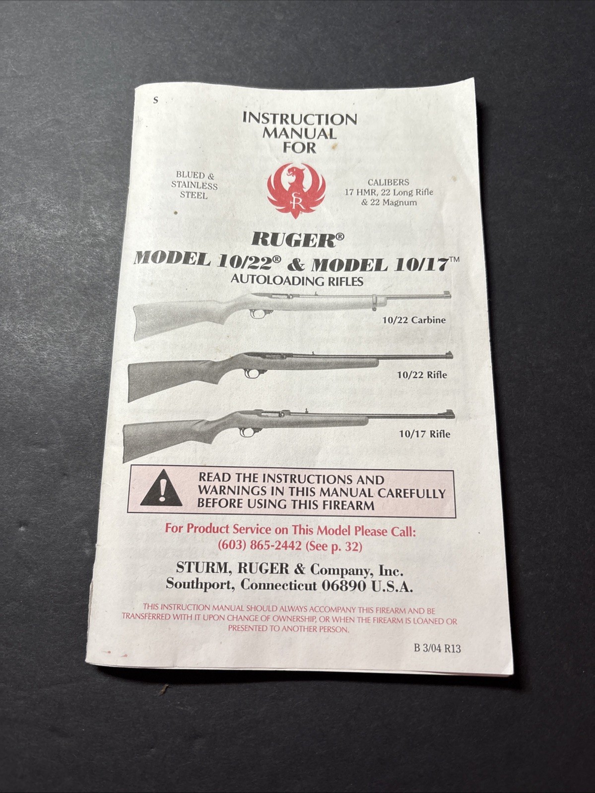 Ruger Model 10/22 & 10/17 Factory Instruction Manual Autoloading Rifle Manual