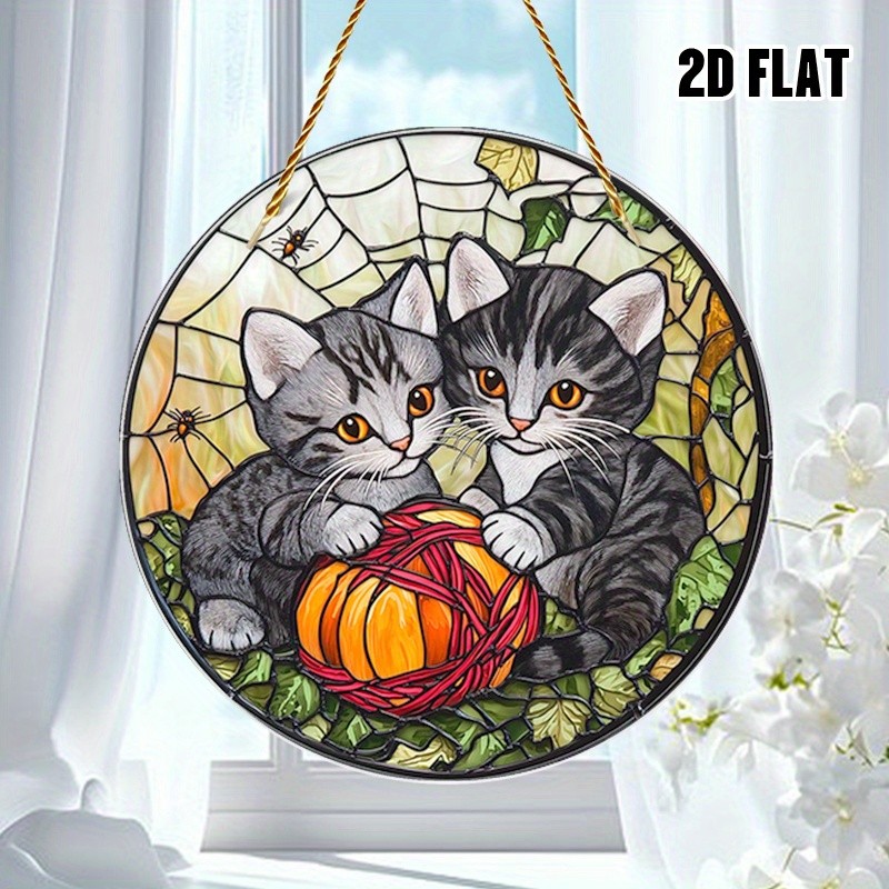 Adorable Kittens with Yarn Acrylic Suncatcher Cozy Home Decor Window Plaque Gift