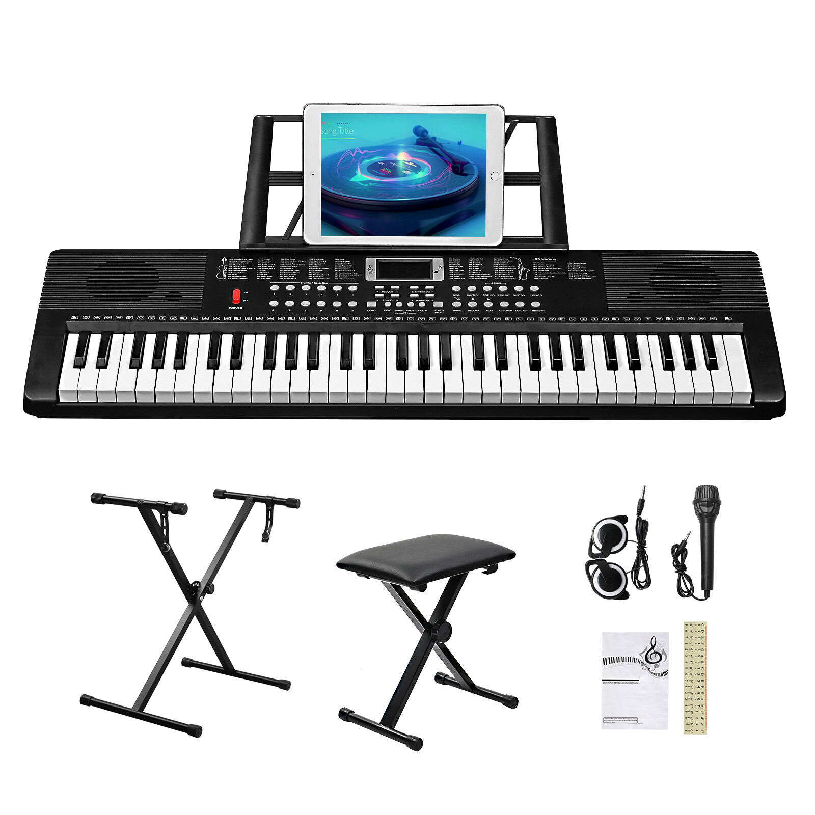 GEP-203 61 Key Keyboard with Piano Stand Piano Bench Built in Speakers Headphone