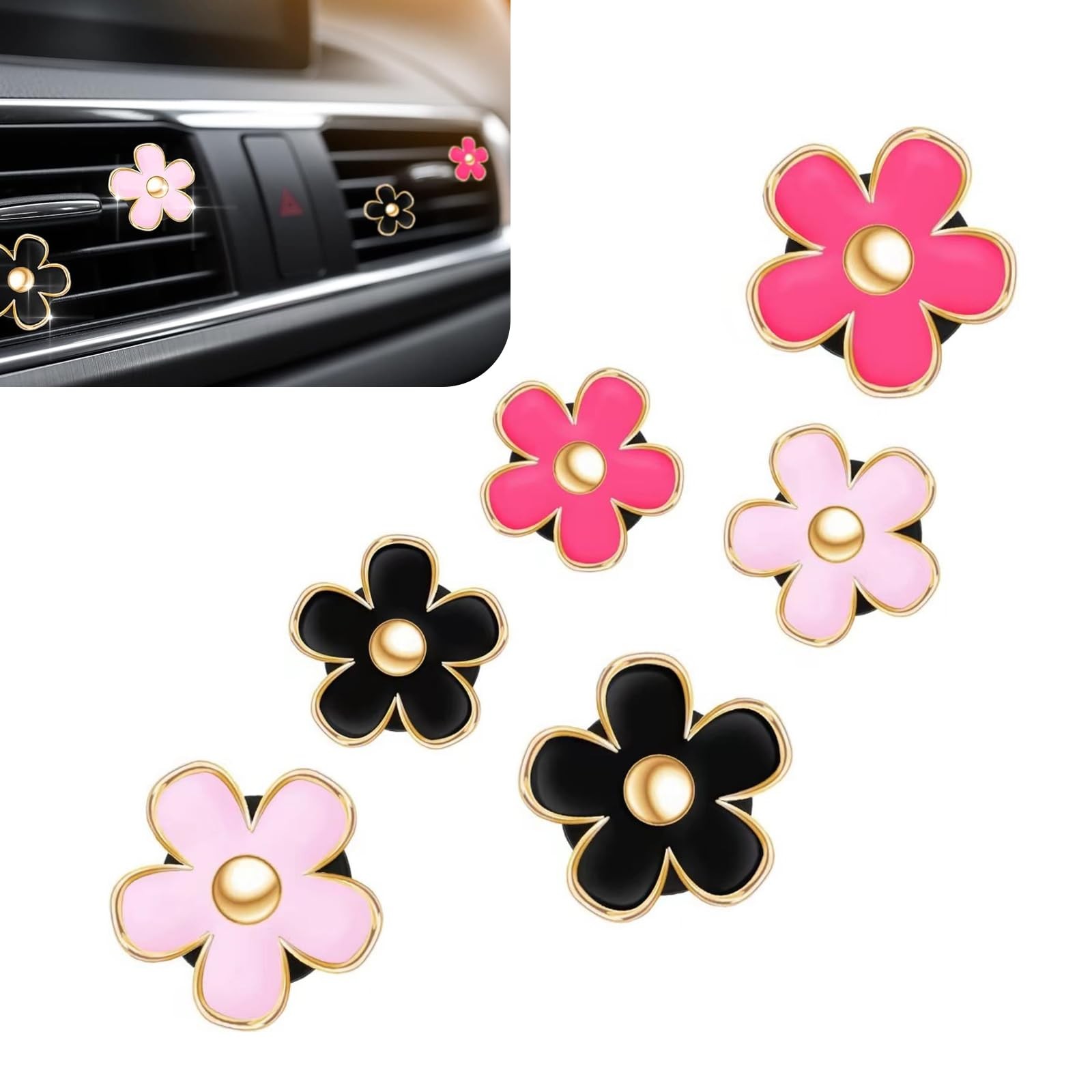 Zikefest 6PCS Car Air Vent Clip, 0.17 Ounce (Pack of 6), Rose red-Pink-Black
