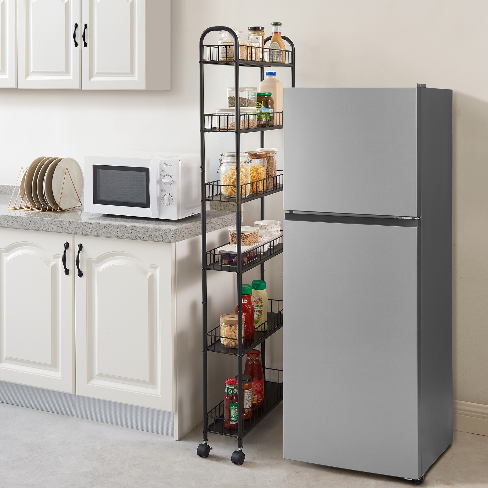 6 Tier Slim Rolling Storage Cart Mobile Shelving Unit with Wheels Narrow Rack