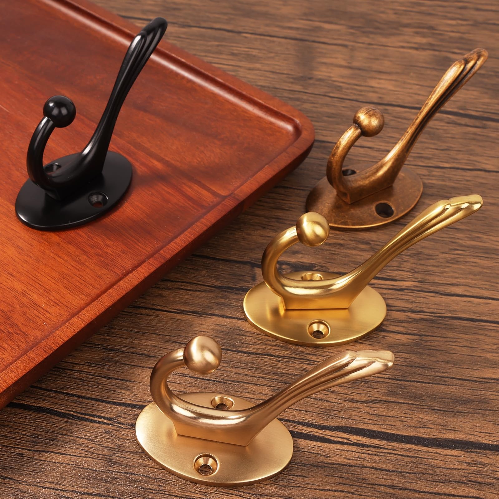 Antique Brass Heavy Duty Wall Hooks â€“ 6 Pack Rustic Coat Hooks for Hanging ...