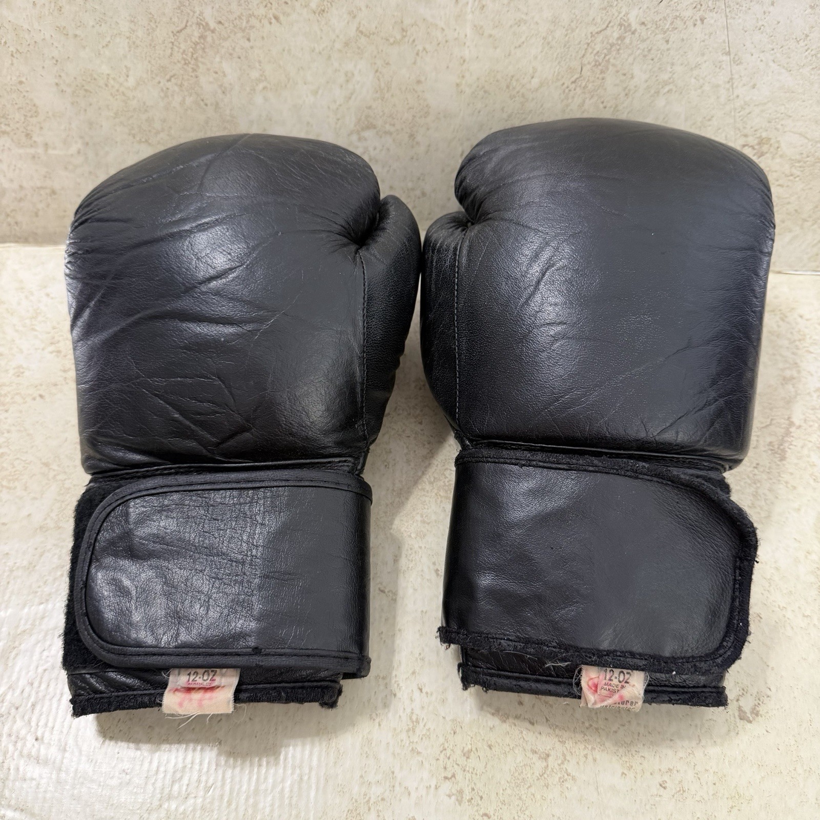 DCCU Boxing Gloves 12oz Black Leather Sparring Gloves MMA Hook and Loop