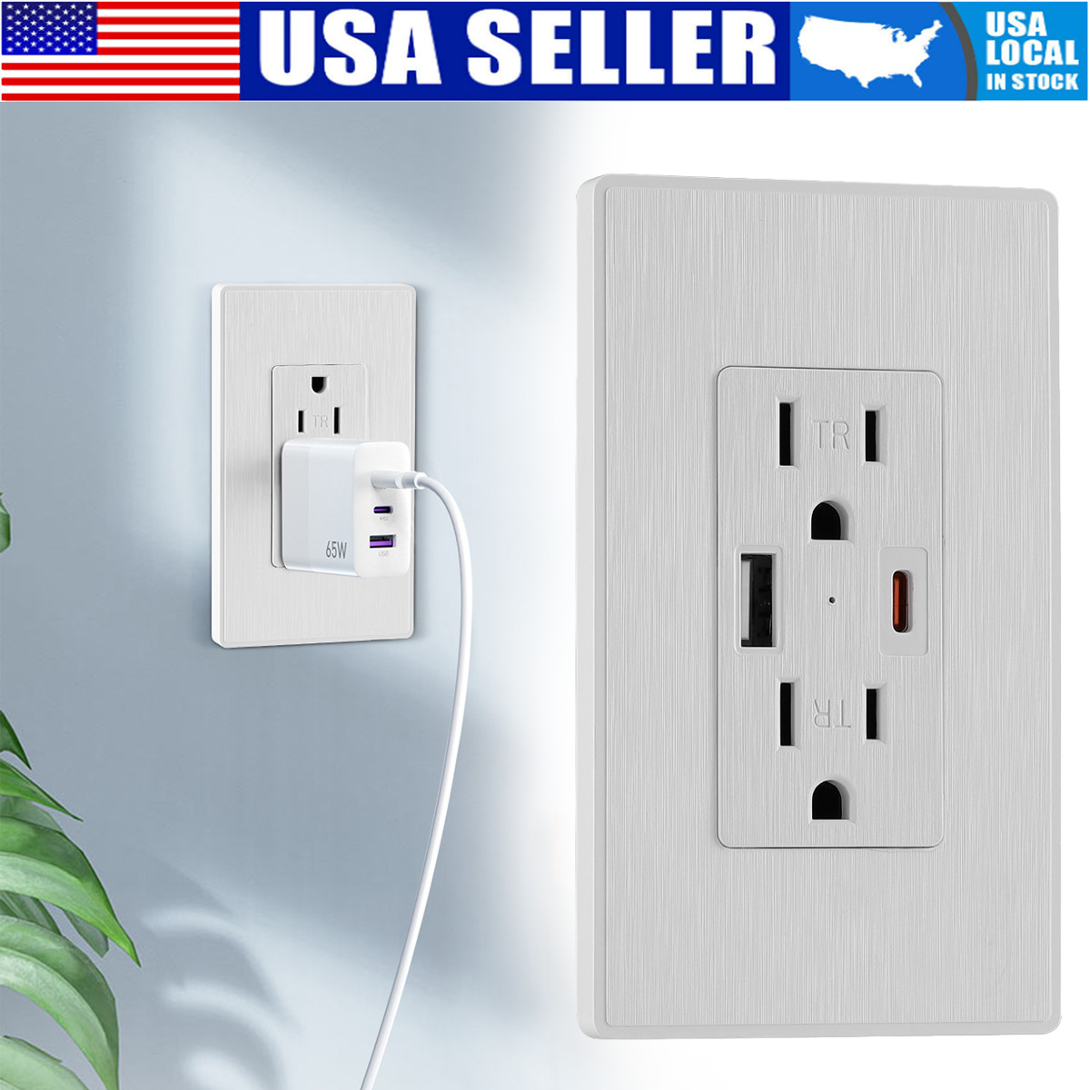 USB Type-C/A Dual Port Wall Socket Outlet Receptacle Electrical Socket 15A USA