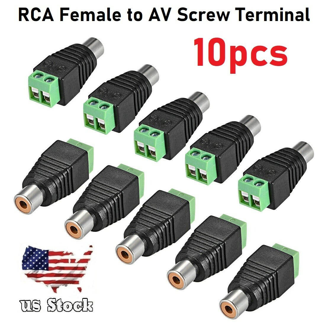 10pcs RCA Female to AV Screw Terminal Audio Video Connector Converter Green