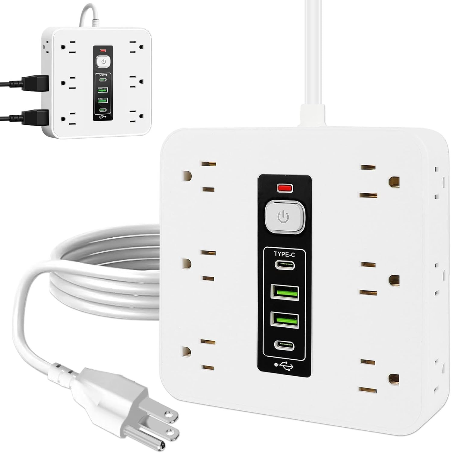 16-In-1 Power Strip Surge Protector, 12 AC Outlets & 2 USB-C, 2 USB-A, 6.6FT Ext