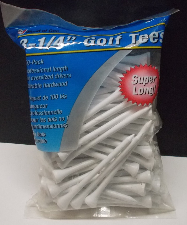 World of Golf Super Long Golf Tees 3 1/4" Pack of 100 Wooden