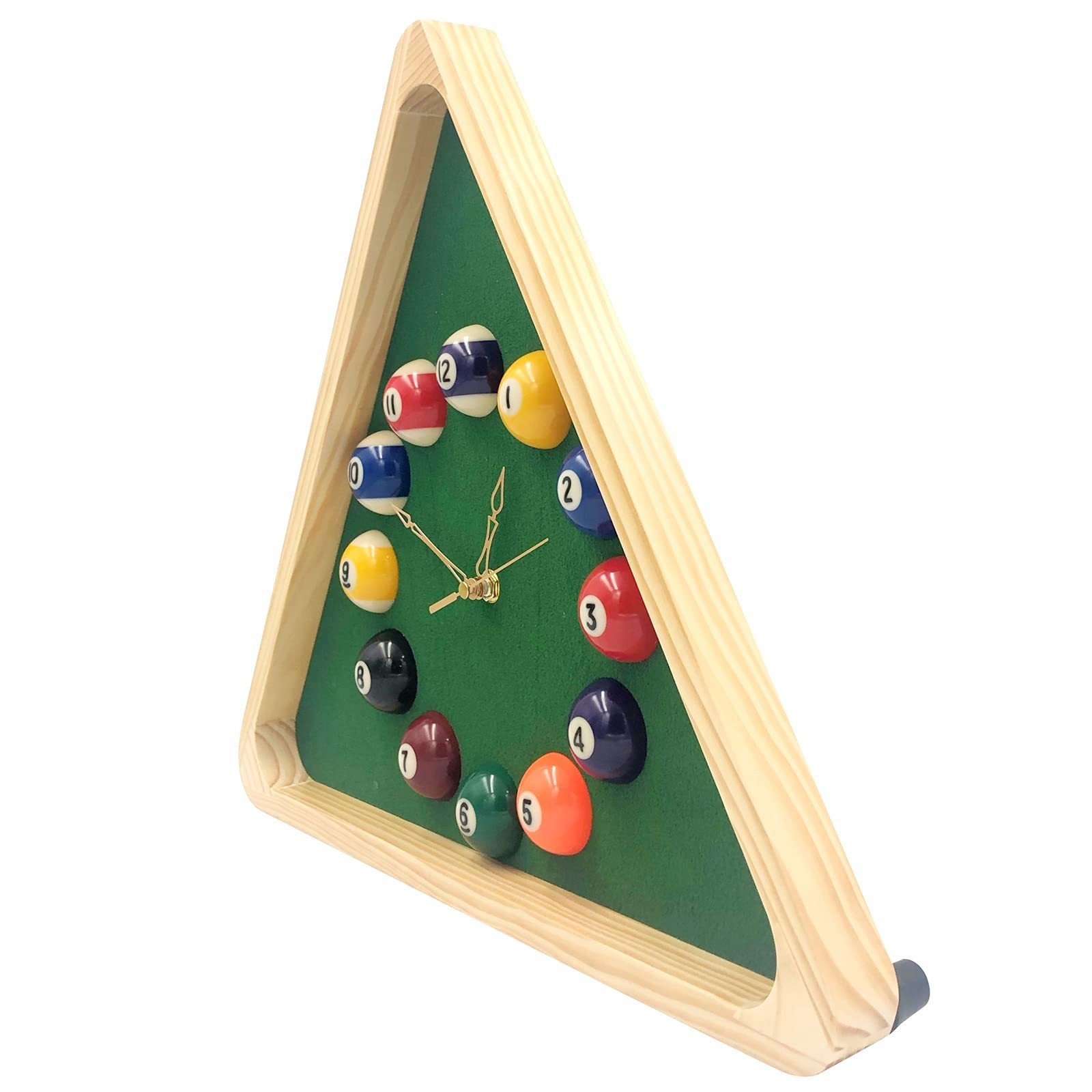 14-Inch Triangle Pool Table Wall Clock - Solid Wood Frame for Billiards Room, Ga