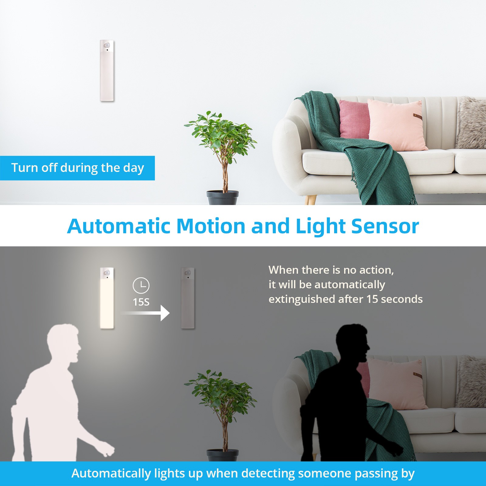 Dual Pack PIR Trigger Magnetic USB LED Light For RV Kitchen Storage Lighting
