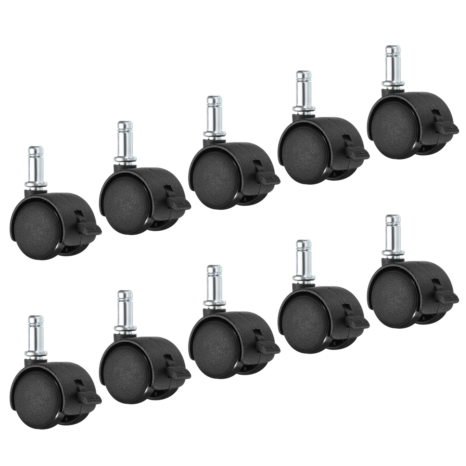 10Pcs 1" Swivel Casters Nylon 360 Degree Circlip Stem Wheel with Brake