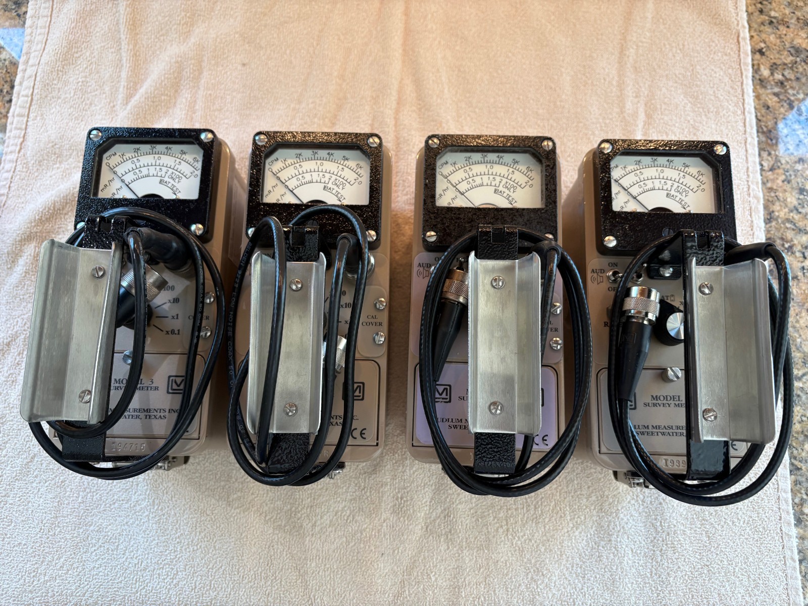 Four (4) Ludlum Model 3 Meters w/44-9 Probes and Cables  - Excellent Condition