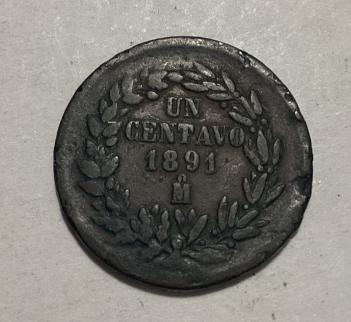 1891 Mexico 1 Centavo Copper Coin — Circulated
