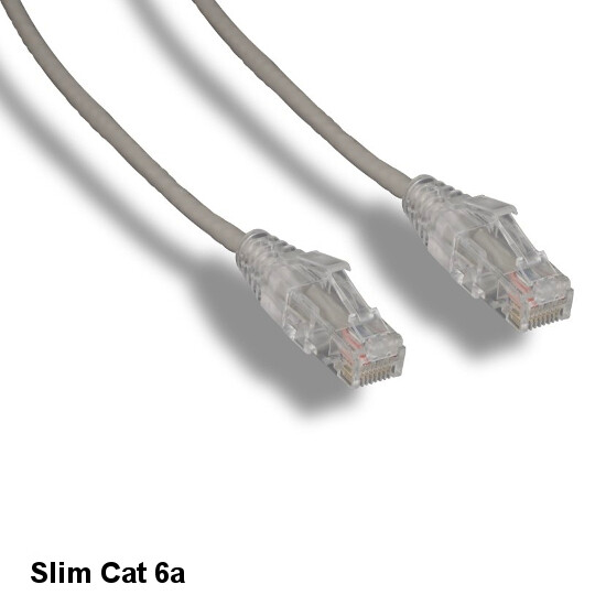 KNTK Gray 2' Slim Cat6a UTP Ethernet Cable 10Gbps 28AWG RJ45 Data Networking