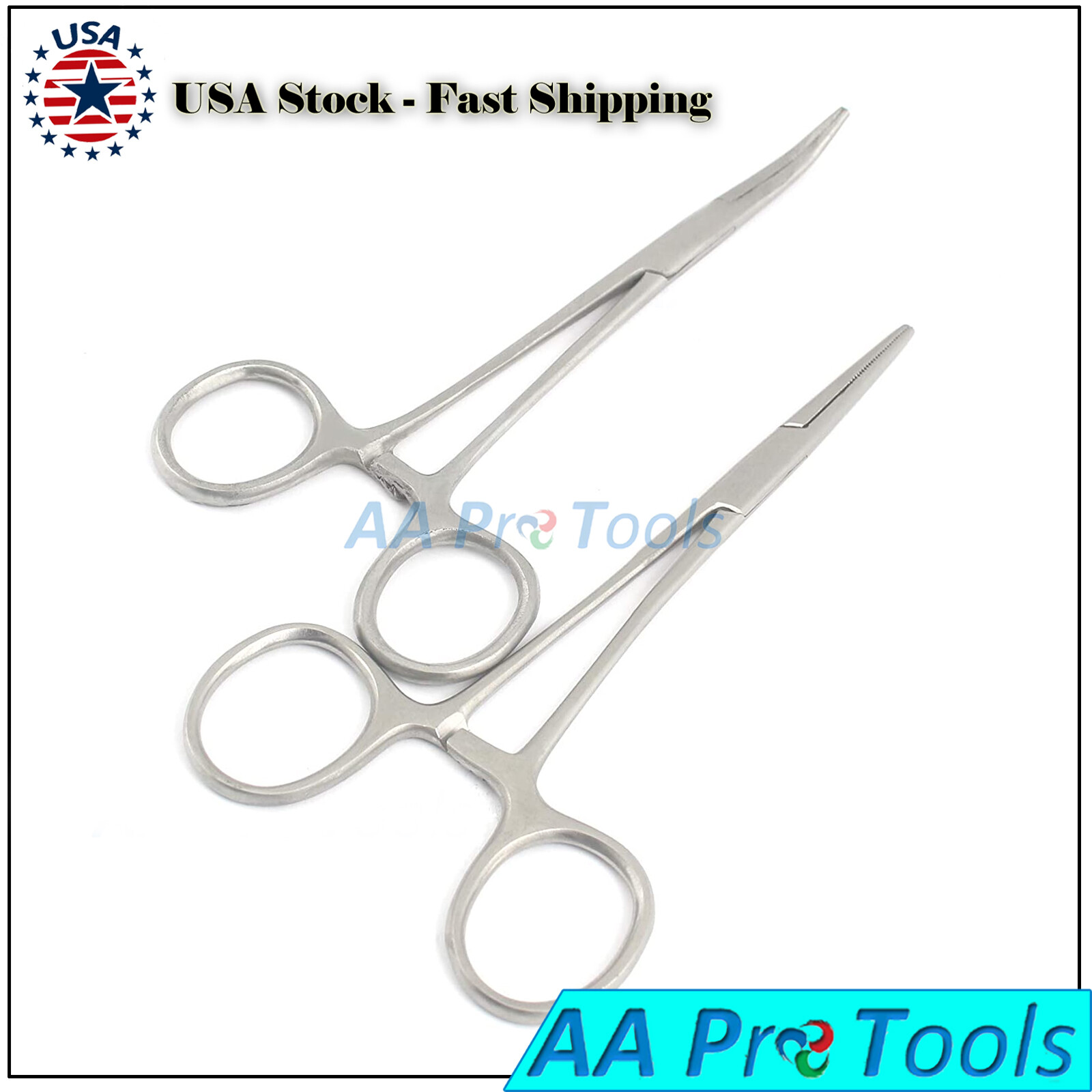 Apical Set of Kelly Forceps Clamp, Straight & Curved, 5-1/2 Inch Locking Tweezer