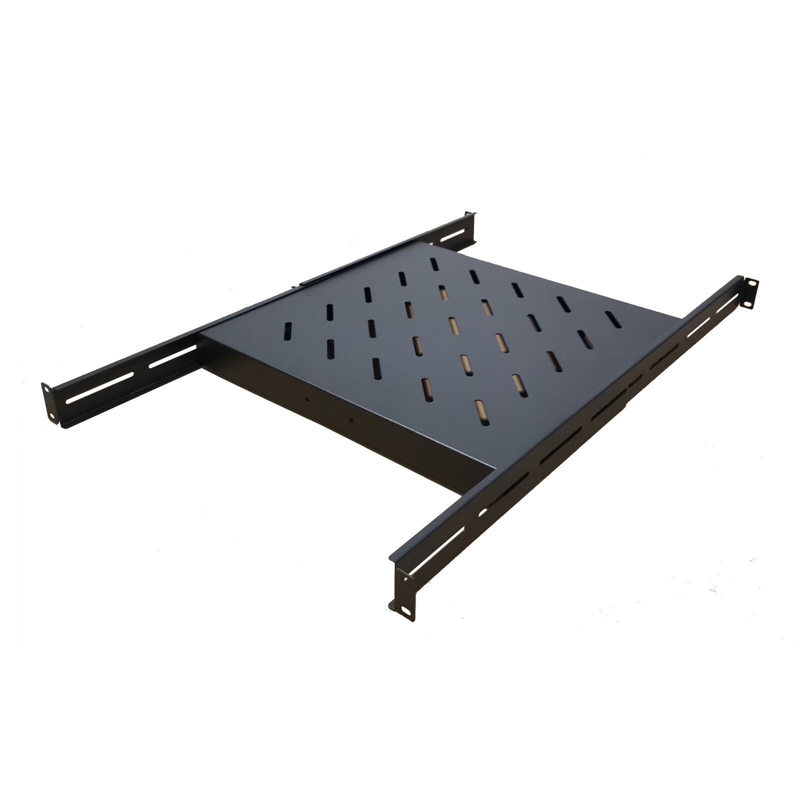 1U 19" Black 4-Post Vented Fixed Server Shelf Rack Mount, Adjustable 16in - 37in