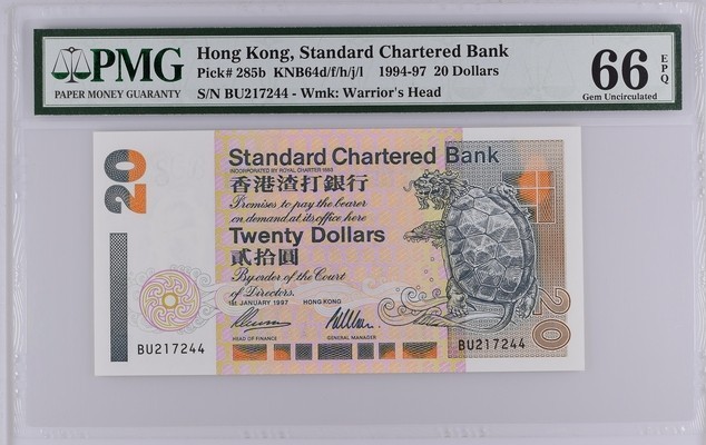 Hong Kong (SCB) 20 Dollars 1997 P285b UNC - PMG GEM66EPQ