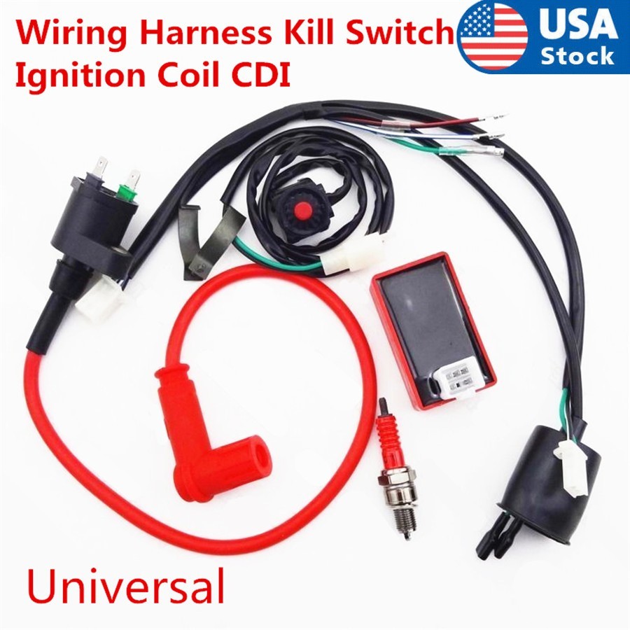 Wiring Loom Harness Kill Switch Coil CDI 50cc 110cc 125cc Kick Start Dirt Bike