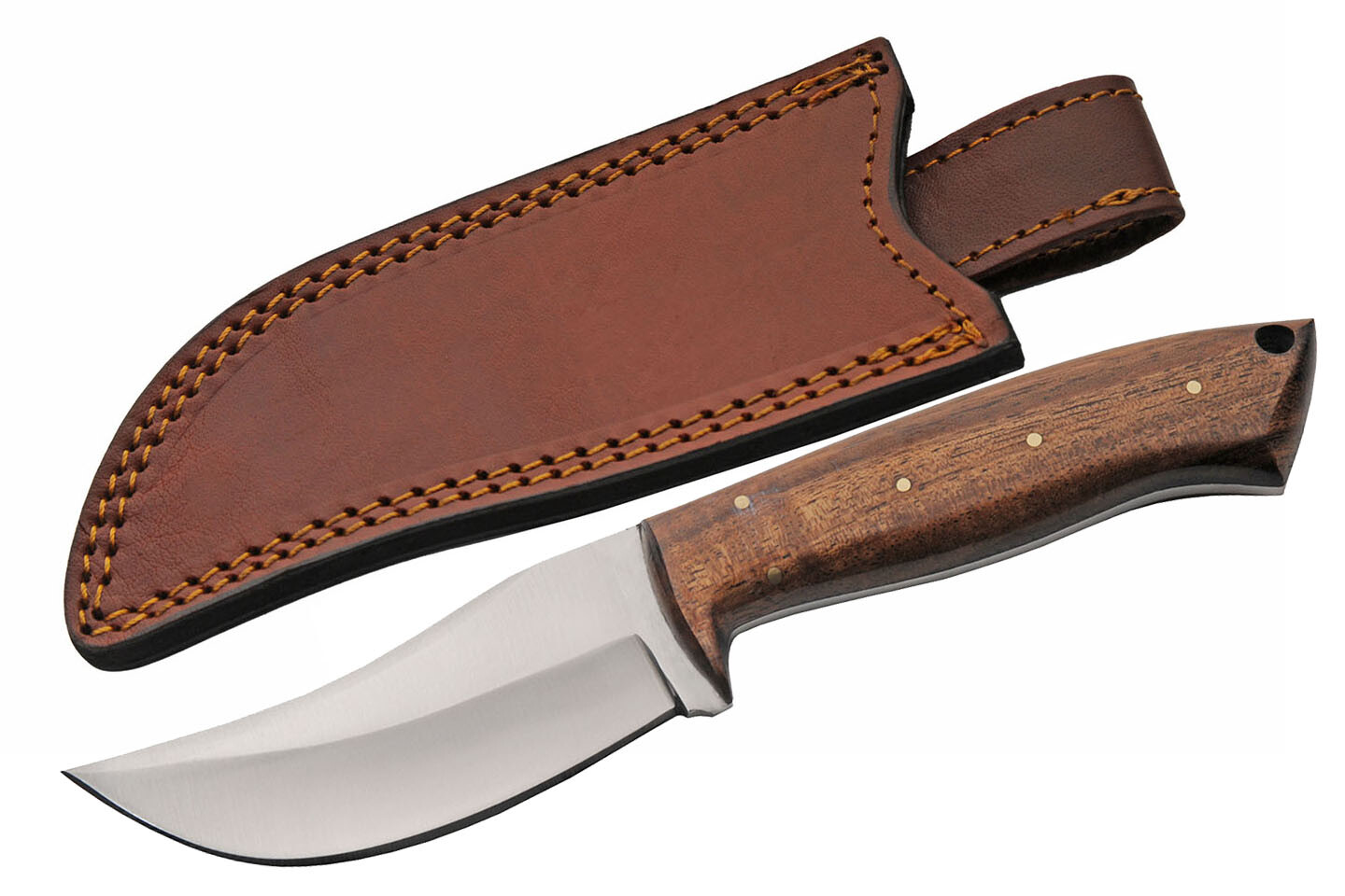 Fixed Blade Hunter Skinner Knife Full Tang Clip Point Wood Handle Leather Sheath