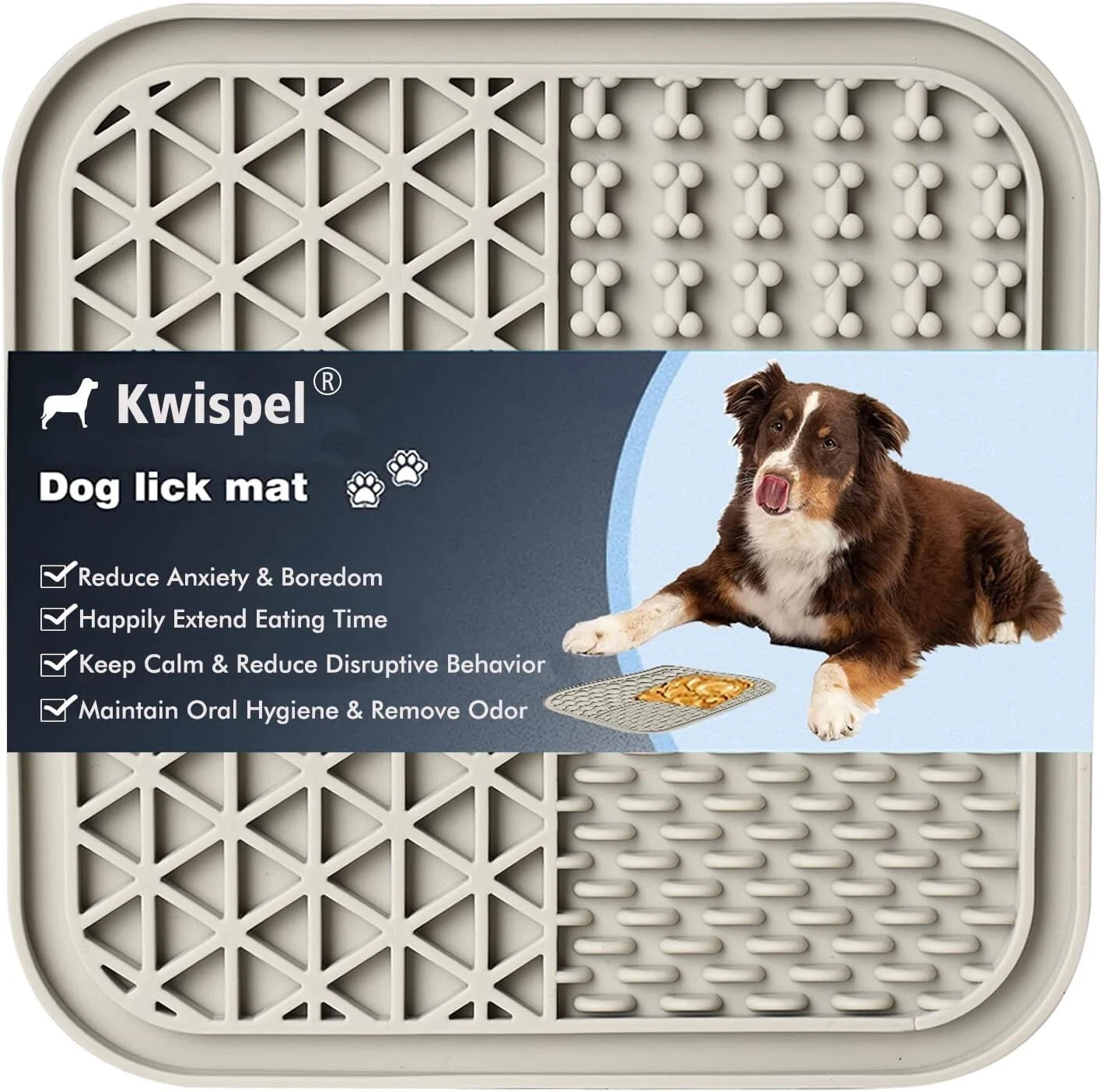 Lick Mat for Dogs Suction Cup Slow Feeder, Anxiety Relief Pad for Training, Grey