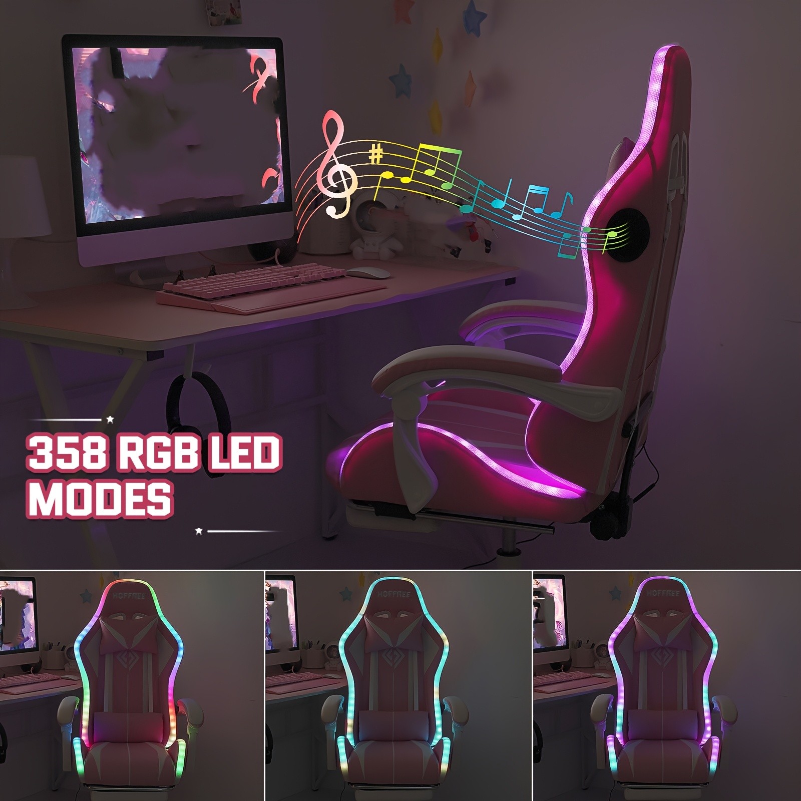 LED Gaming Chair, Big & Tall Video Game Chair With Wireless Speakers And