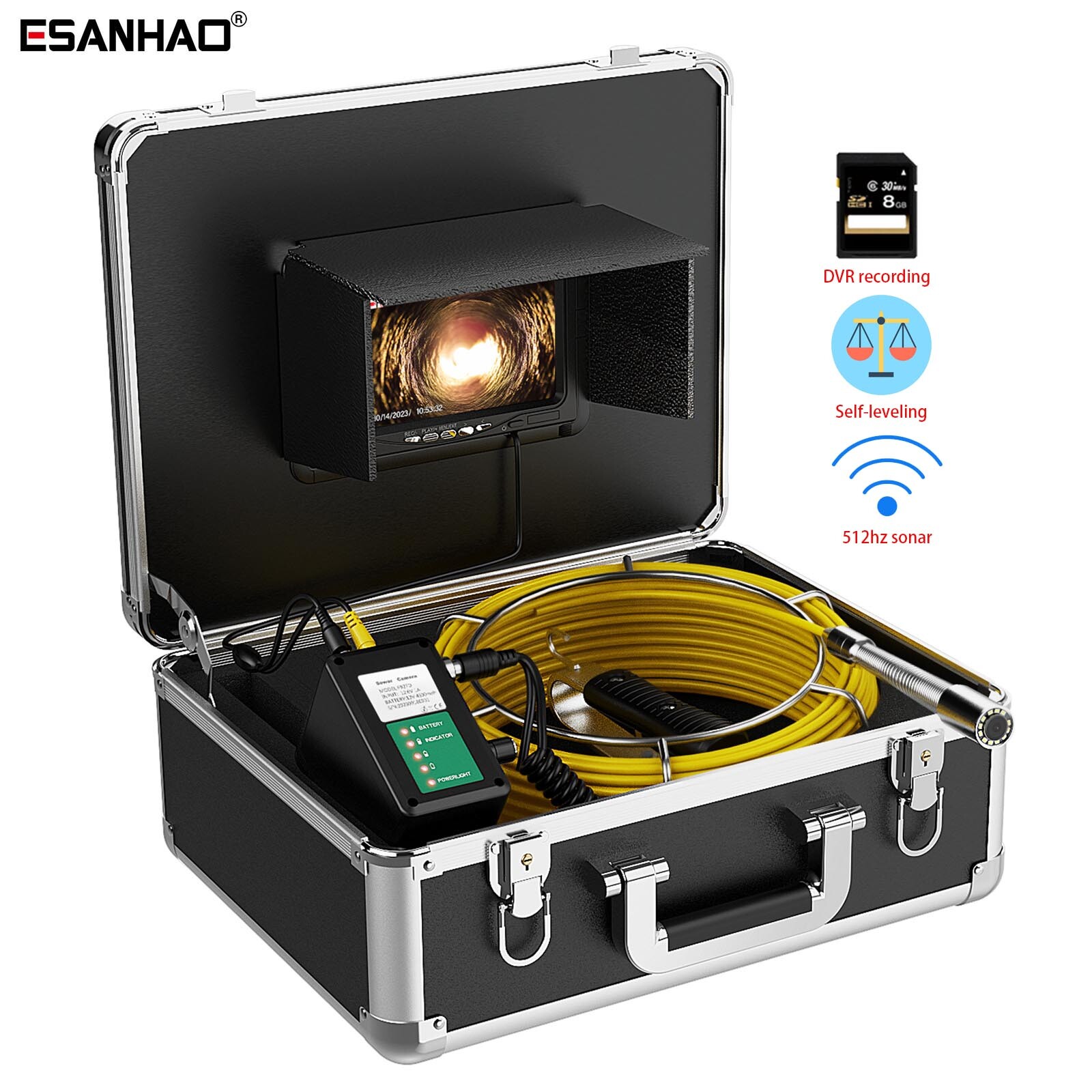 20M Pipe Inspection Camera Sewer Camera 512HZ Self Leveling 1000TVL 7" 8GB DVR