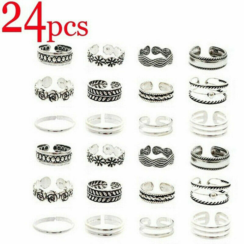 24pcs/set Adjustable Toe Rings for Women Open Ring Women Beach Foot Jewelry Set