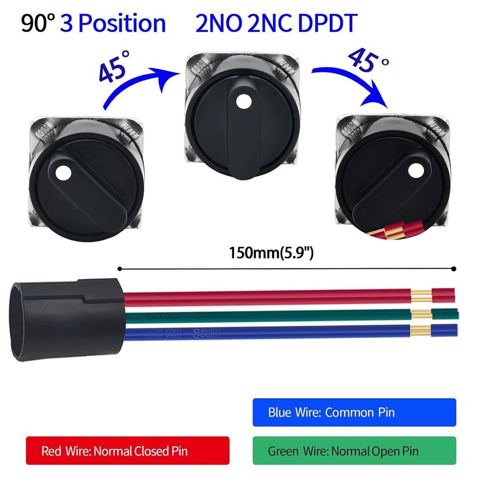 2x Rotary Selector Switch 3 Position ON Off 2NO 2NC DPDT Latching Wire C635