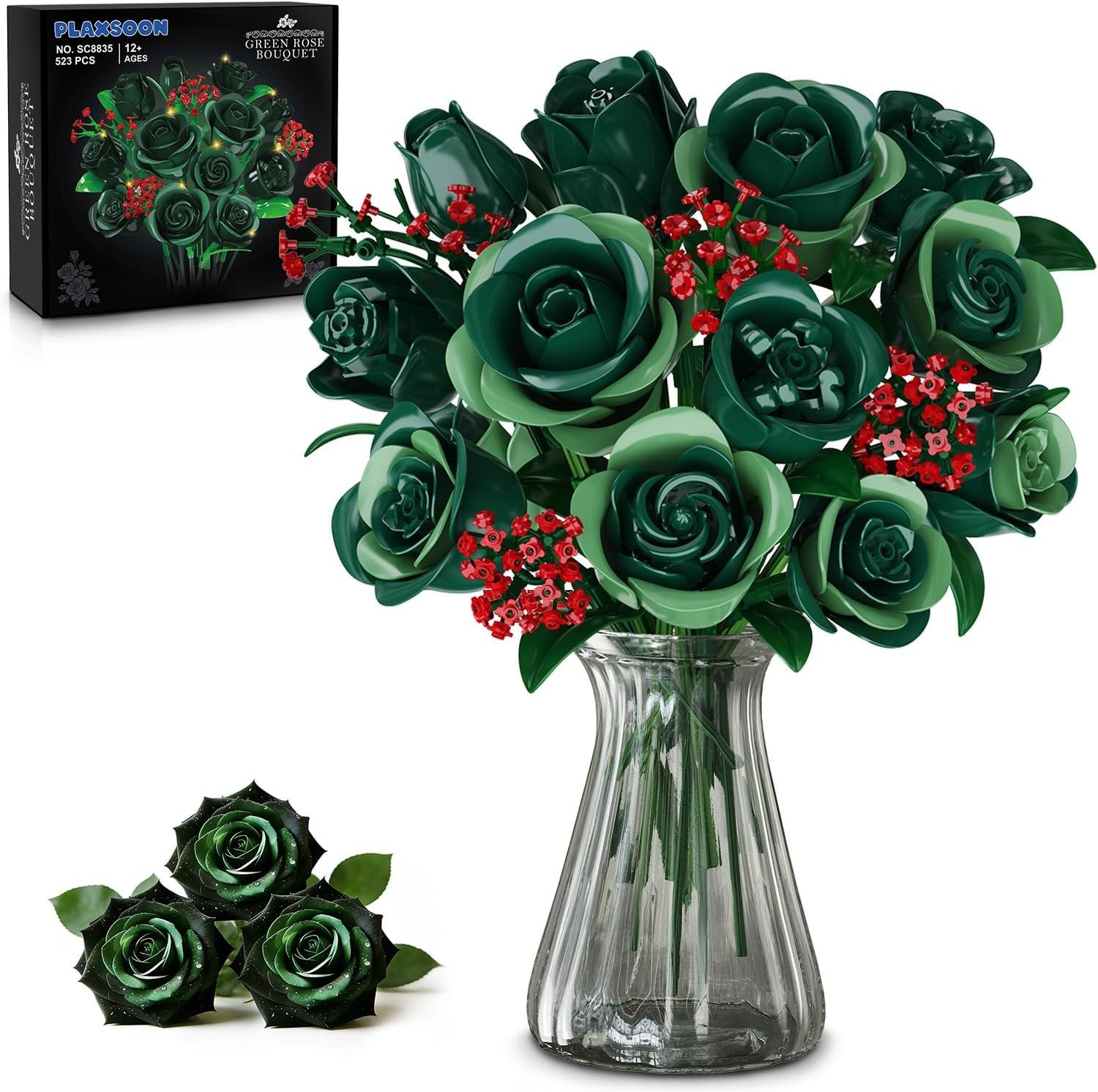 PLAXSOON Flowers Bouquet Building Set with Lights for Adults Girls 8+ | 16 Gr...