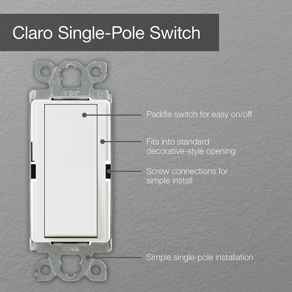 Claro On/Off Switch, 15 Amp/Single Pole, Black (CA-1PS-BL)