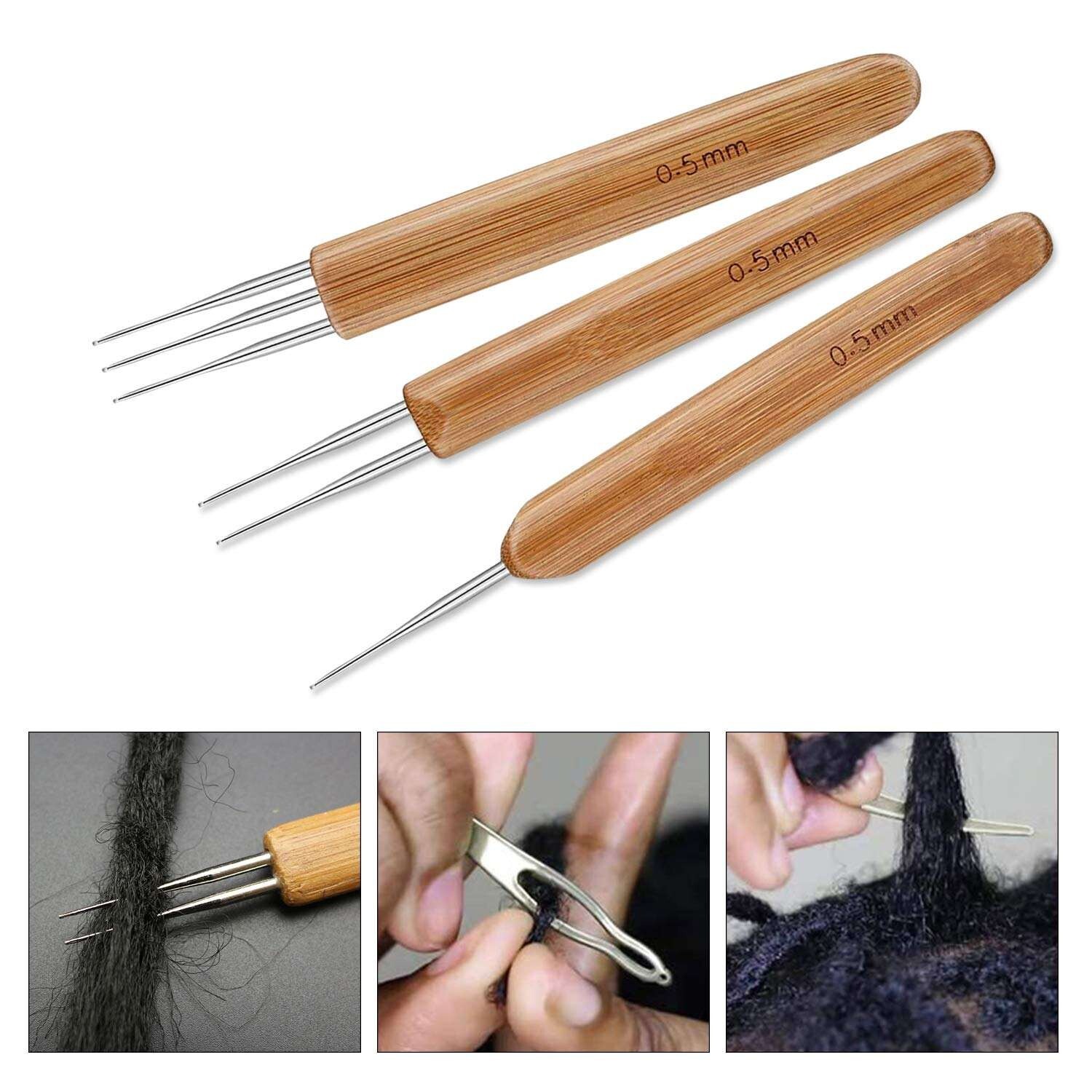 Bamboo Handle Dreadlock Hook Crochet Needle Tool Braiding Hair Locking Tool