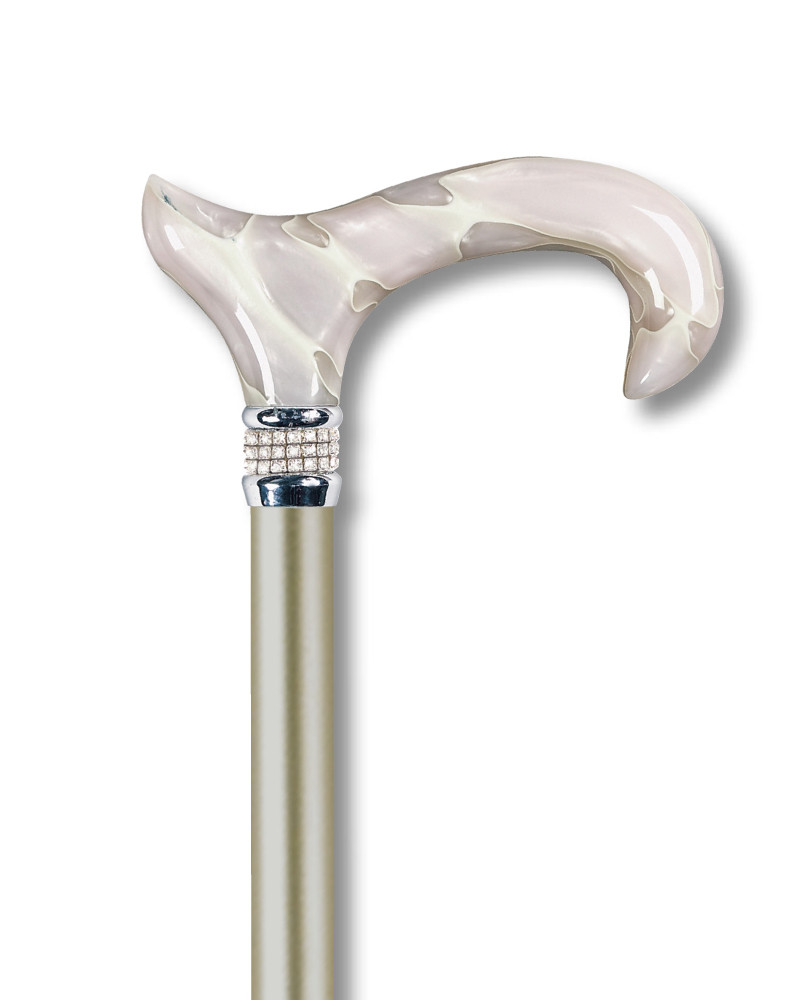 LADIES IVORY CREAM PEARL DIAMOND HANDLE with RHINESTONES ADJUSTABLE WALKING CANE