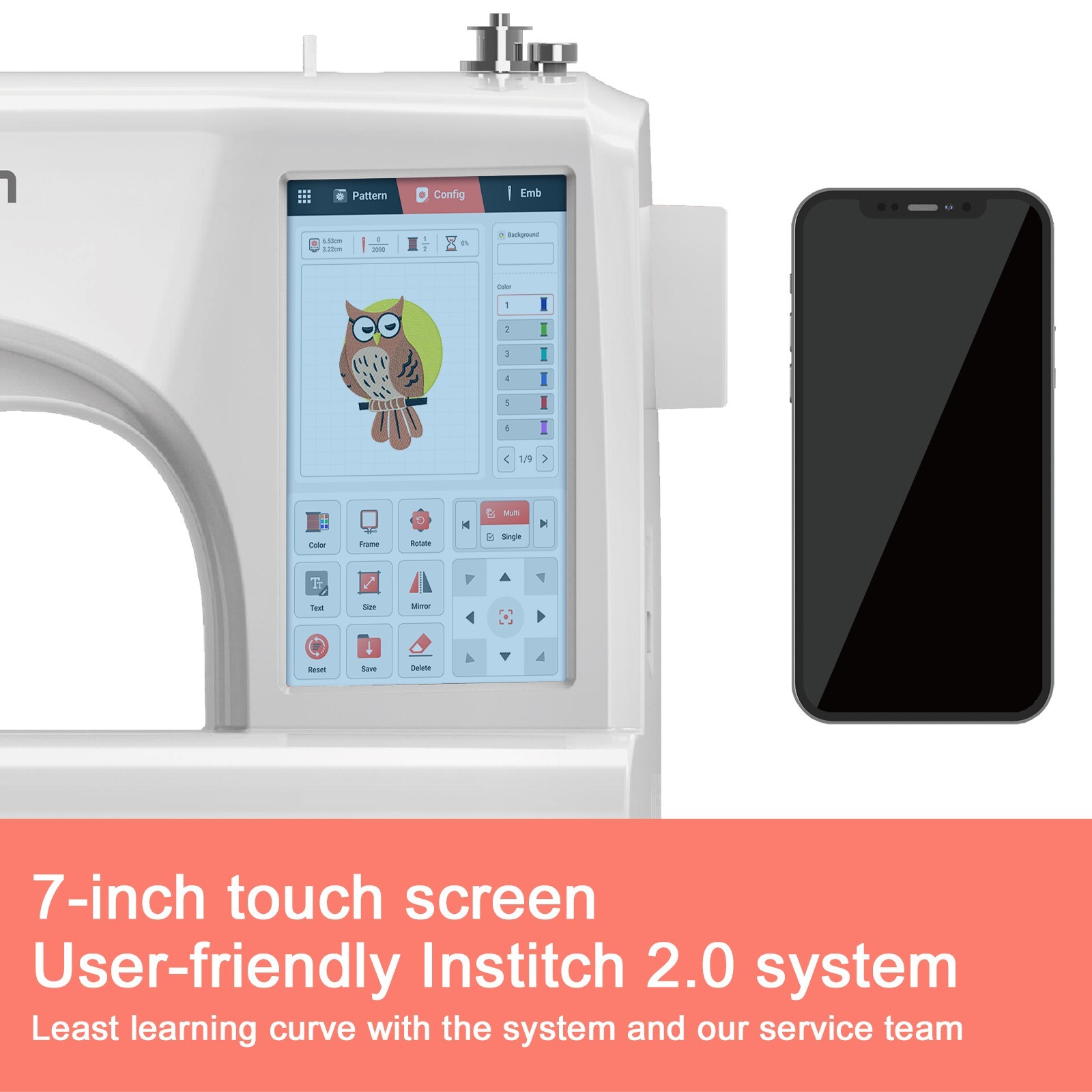 Poolin EOC05 4 x 9in Embroidery Machine Computerized 7in Large LCD Touch Screen