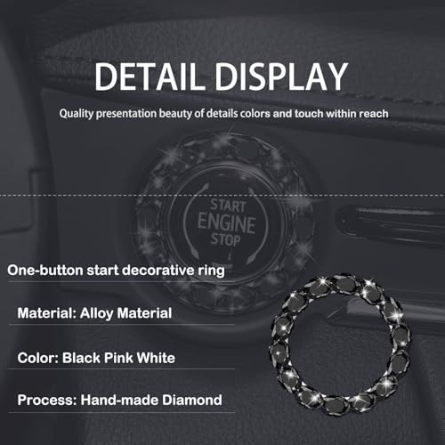 Crystal Rhinestone Car Engine Stop Decoration Ring, Bling Car Button 1 PC Black