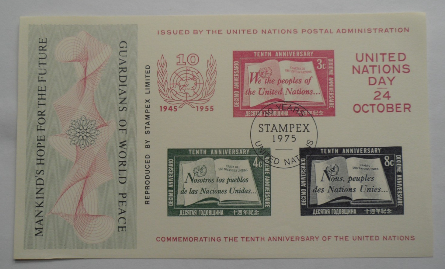 STAMPMART : UNITED NATIONS 1975 3O YEARS STAMPEX UN WORLD PEACE S/SHEET