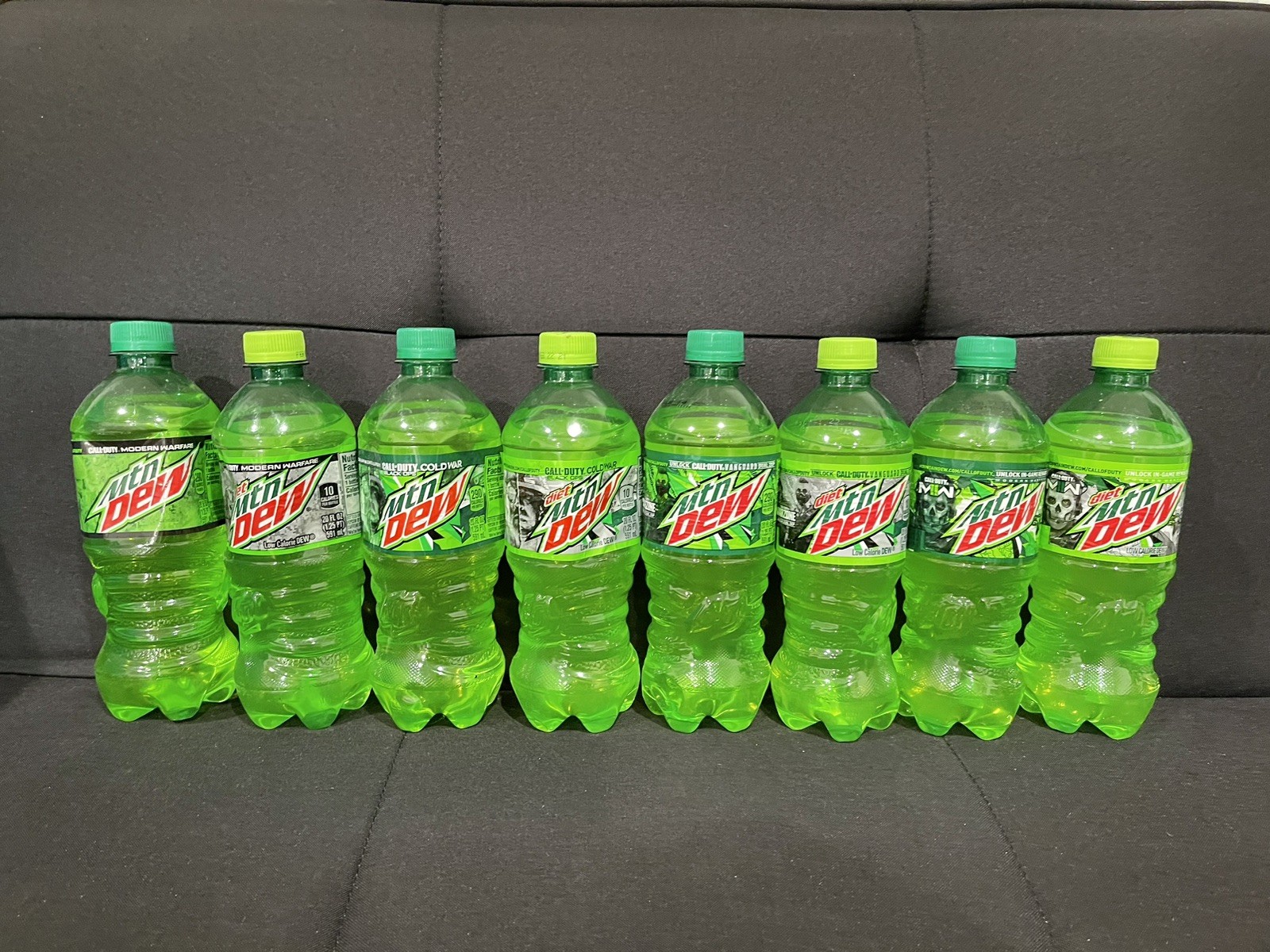 Eight (8) Unique Mountain Dew Call Of Duty Promo Bottles 20oz Cold War Vanguard