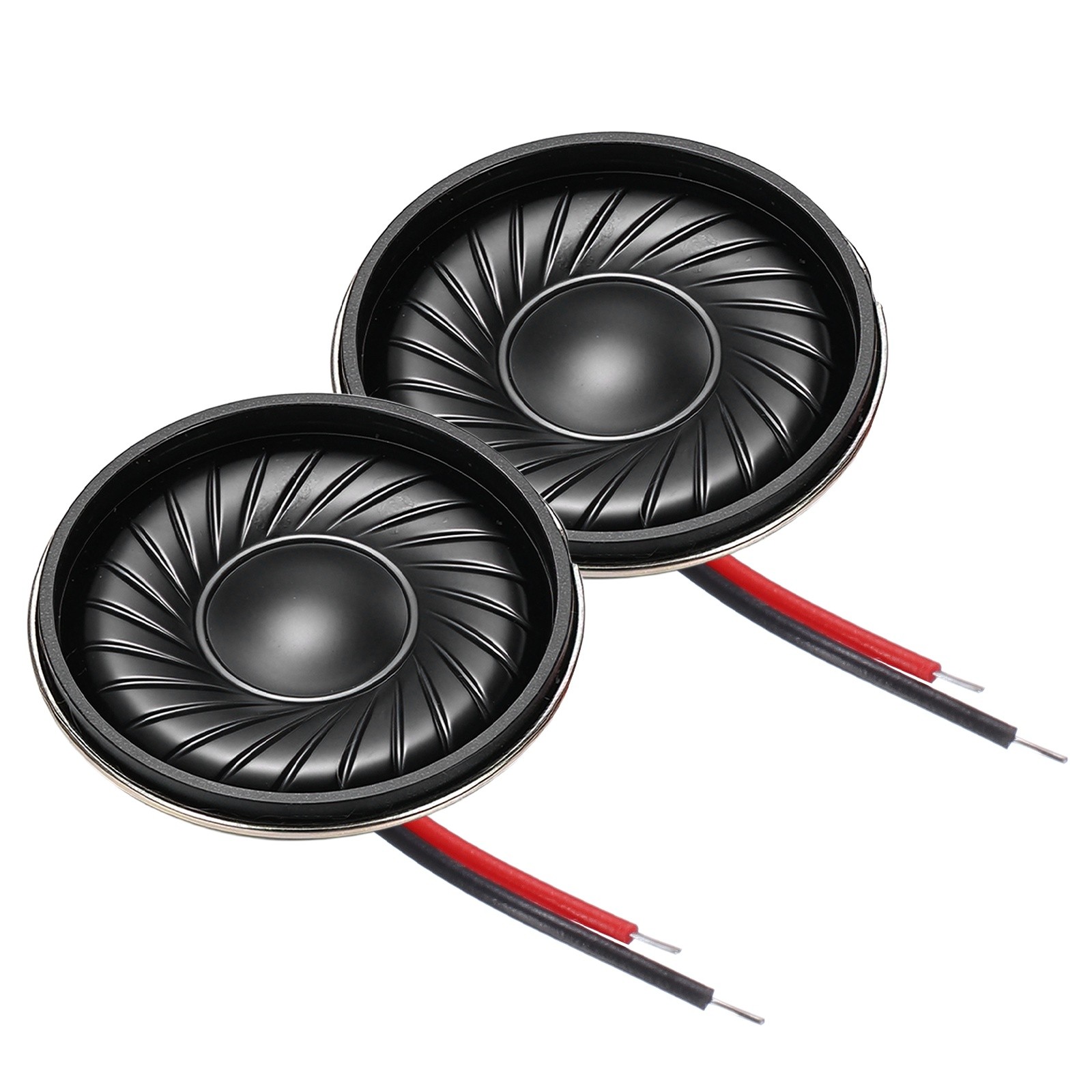 2 Pcs 1W 8 Ohm Small Speakers Metal Round Speaker with Wires, 23x5mm Black