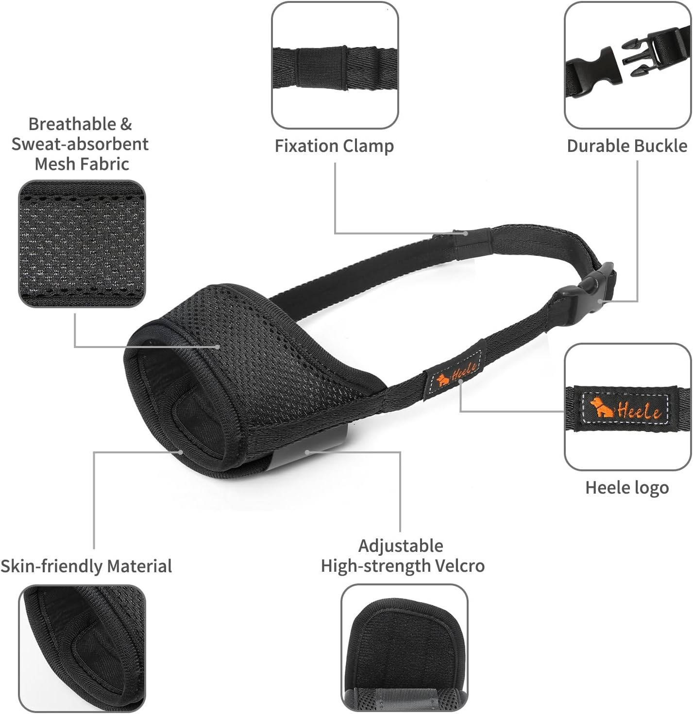 HEELE Dog Muzzle,Soft Nylon Muzzle Anti Biting Barking Chewing,Air L, Black