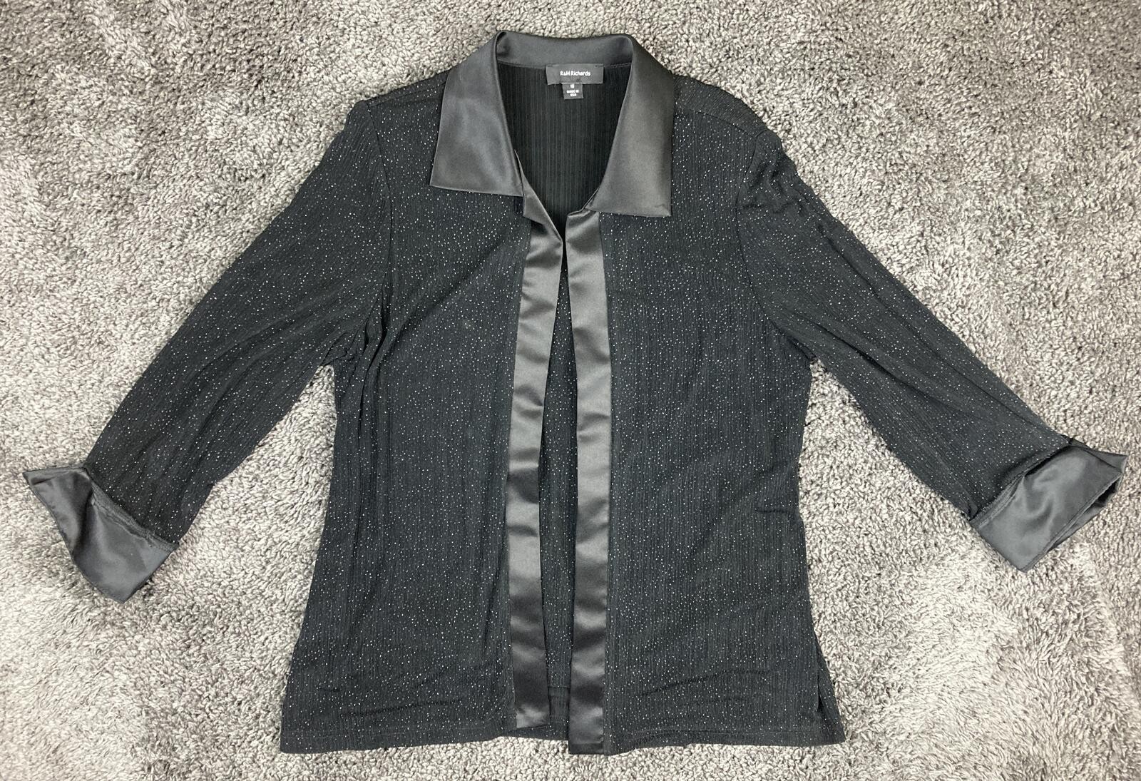 R&M Richards Women's Black Sparkle Evening Jacket Satin Trim Sz Size 16