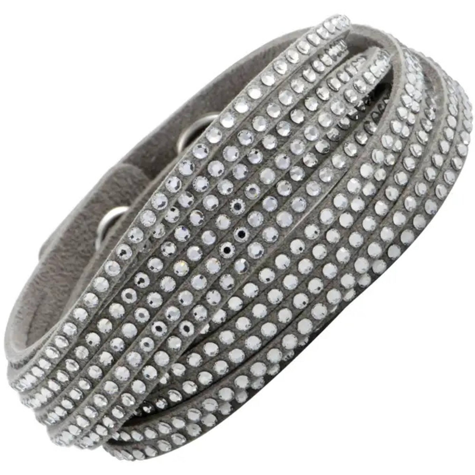 Swarovski Women's Bracelet Slake Grey Suede With Clear Crystals Wrap 5181989