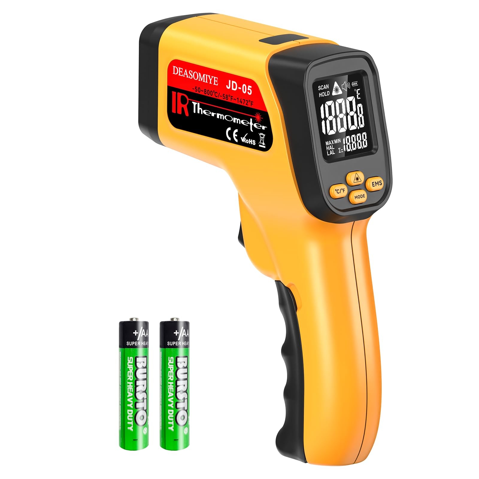 Non-Contact Infrared Thermometer Gun, High Accuracy -58°F to 1472°F, Adjustab...