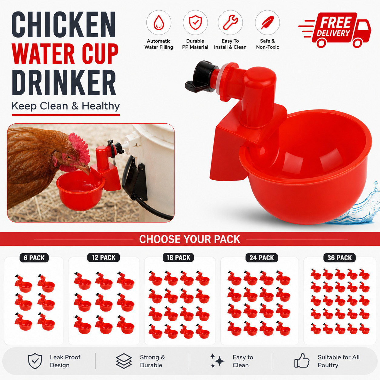 12PCS Chicken Automatic Watering Cups Drinker Waterer for Duck Quail Hen Poultry