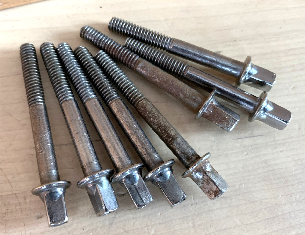 REMO Lot of 8x 1-7/8-Inch TENSION ROD Screw Snare Drum Tom Parts 90s Vtg Chrome