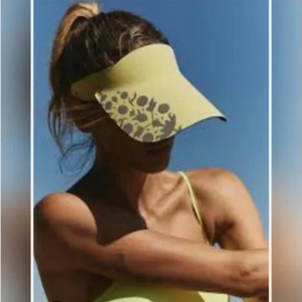 Free People Volley Reflective Visor in Butter Yellow Adjustable Fit - NEW