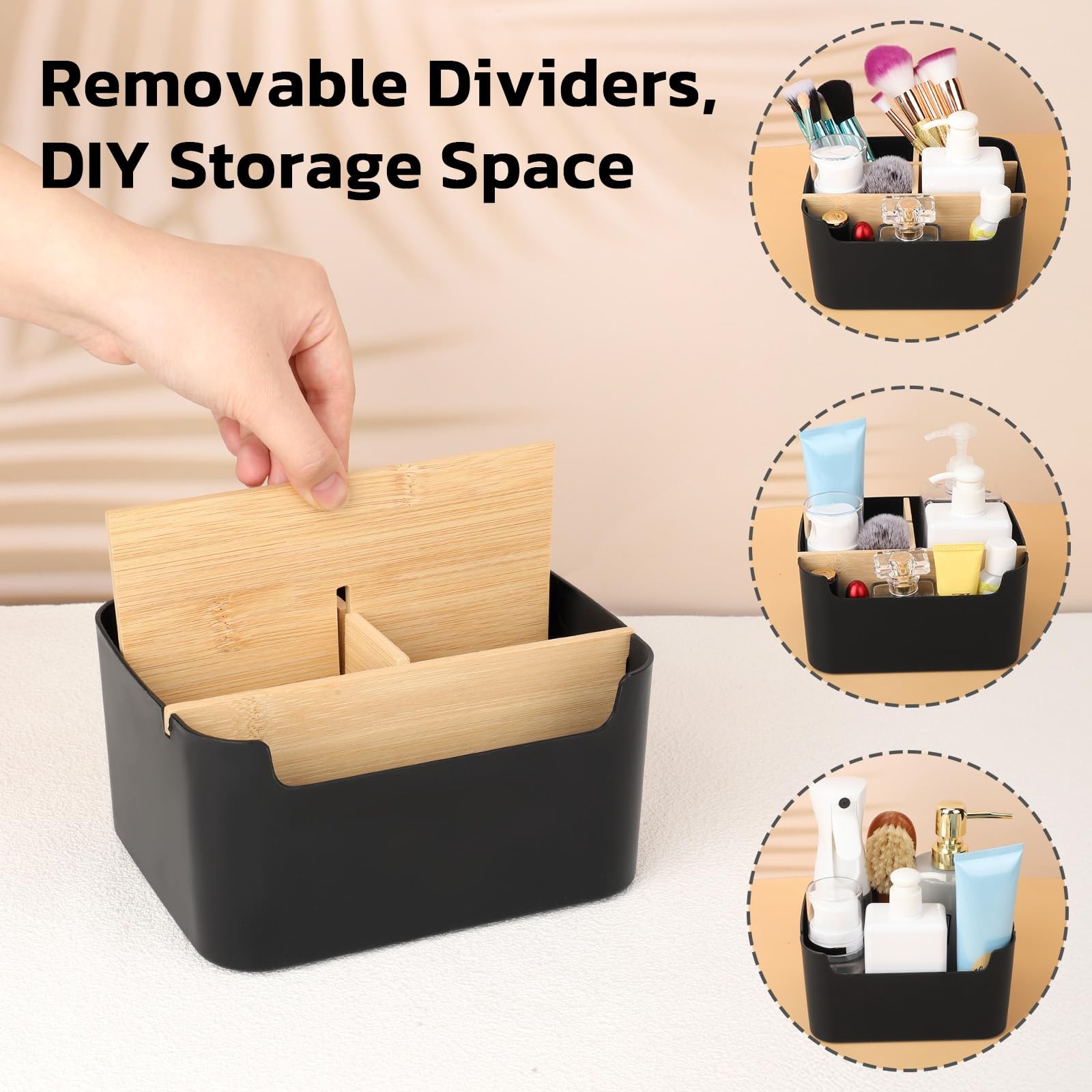 Segarty Black Desktop Organizer, Detachable Bamboo Remote Control