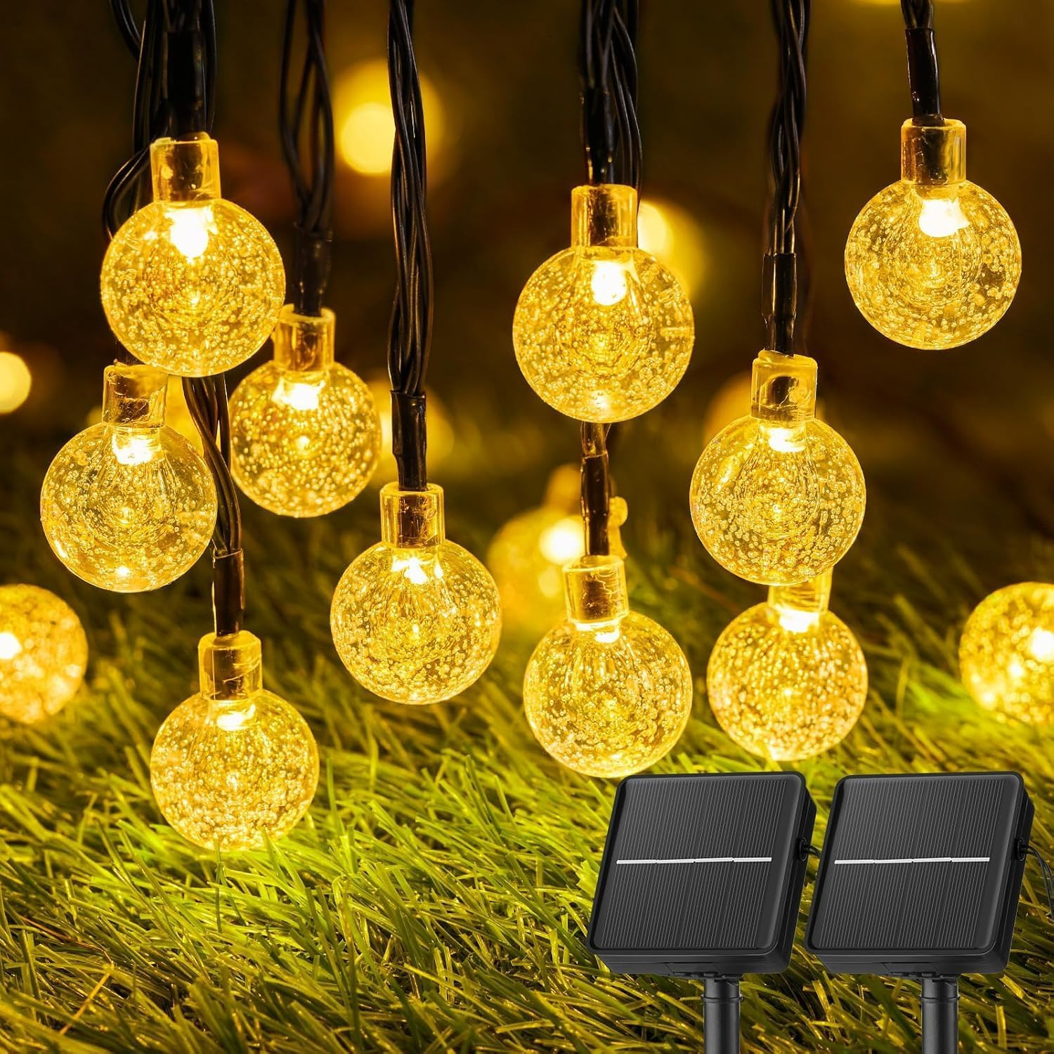 Solar String Lights Outdoor Waterproof, 2 Pack 60 LED 36.5 FT Each, Solar Powere
