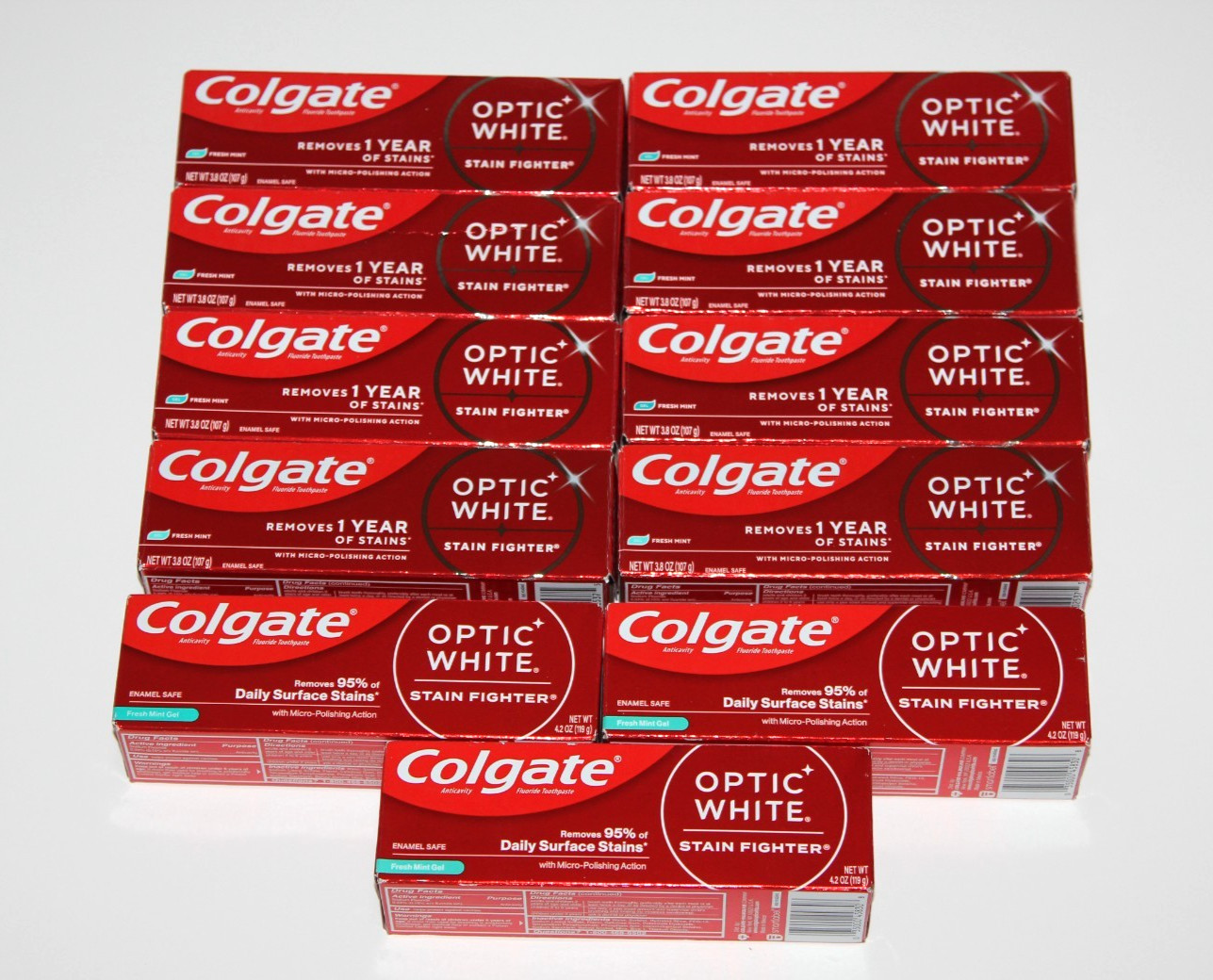 LOT (11) COLGATE OPTIC WHITE STAIN FIGHTER TOOTHPASTE FRESH MINT GEL 9/27 2028