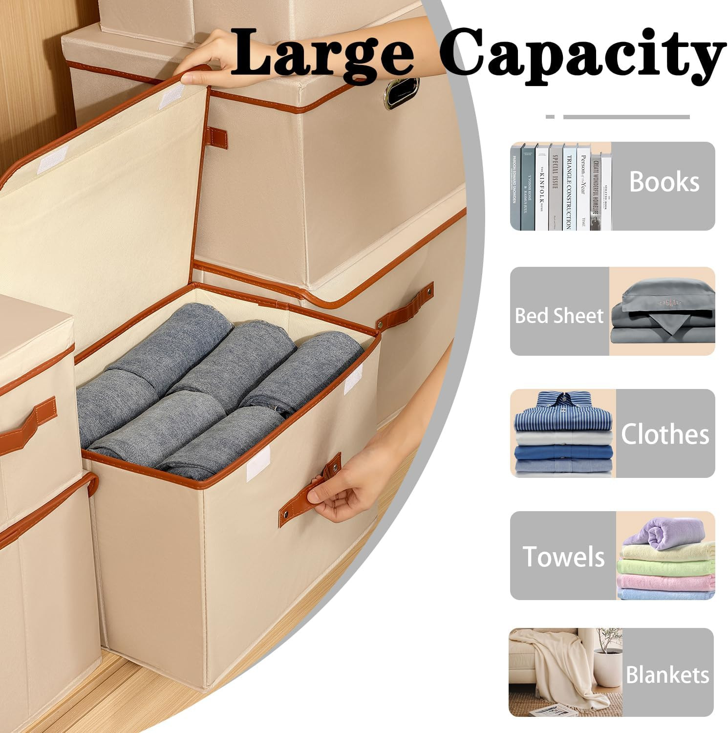 Tuza 2-Pack Large Fabric Storage Bins with Lids, 2 Pack - Medium, Khaki