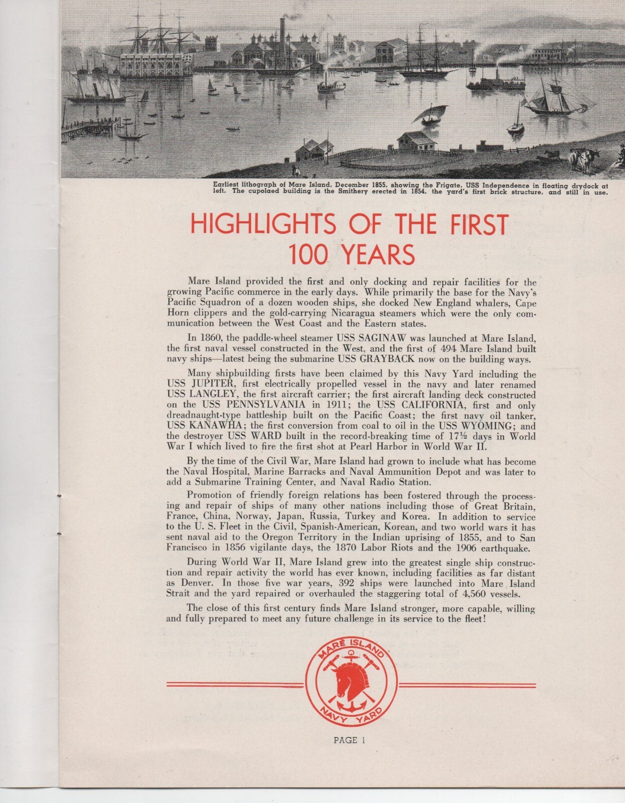 1854-1954 Souvenir Program from the Mare Island CA Centennial