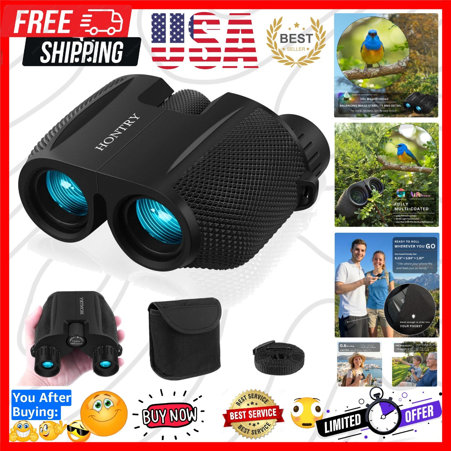 Binoculars for Adults and Kids, 10x25 Compact Binoculars for Bird Watching, T...